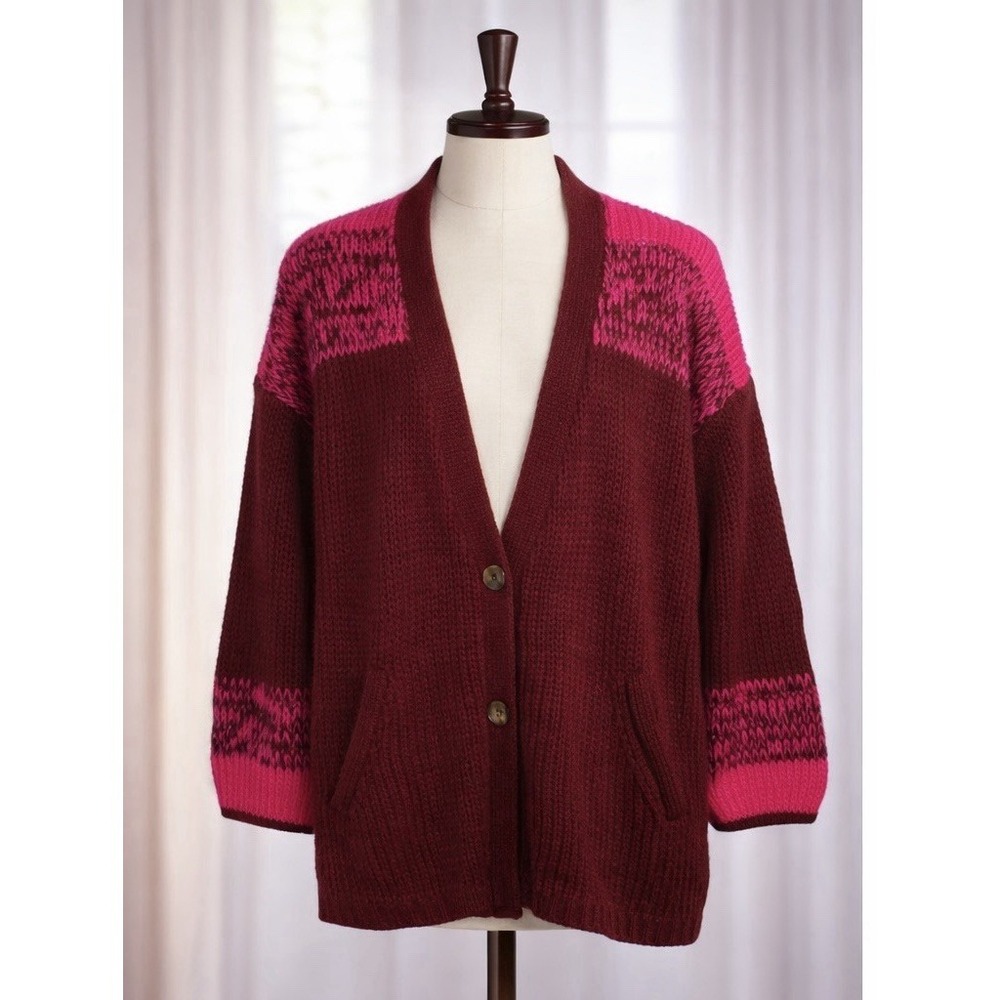 New Sundance‎ Wool Fair Isle Nordic Chunky Knit Best Friends Cardigan Sweater L